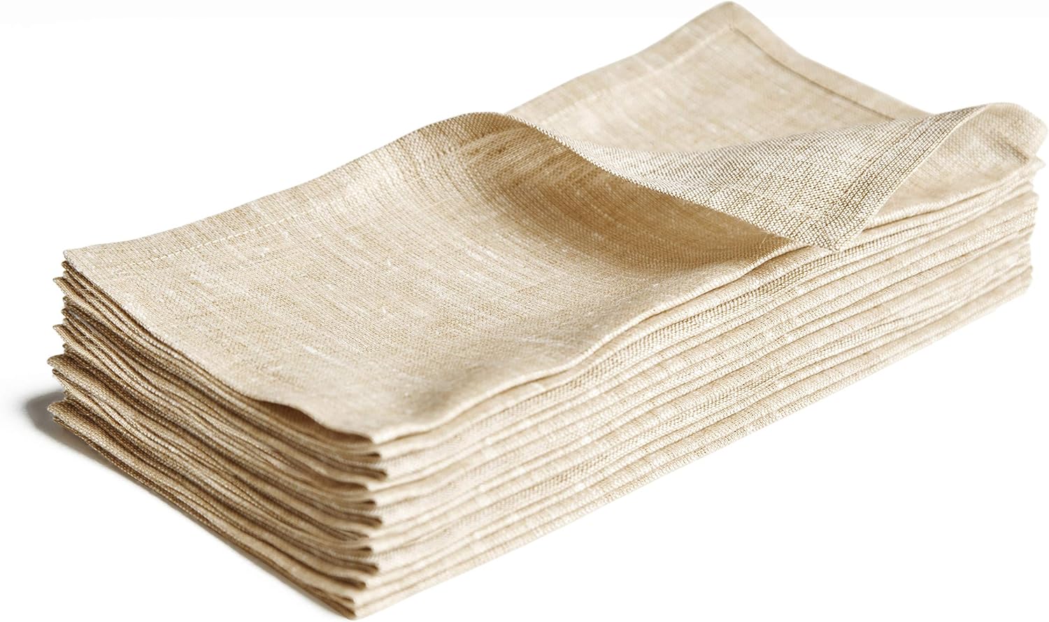Solino Home 9" Champagne Beige Linen Cocktail Napkins Set of 12-100% Pure Linen Cloth Napkins for Spring, Easter - Athena