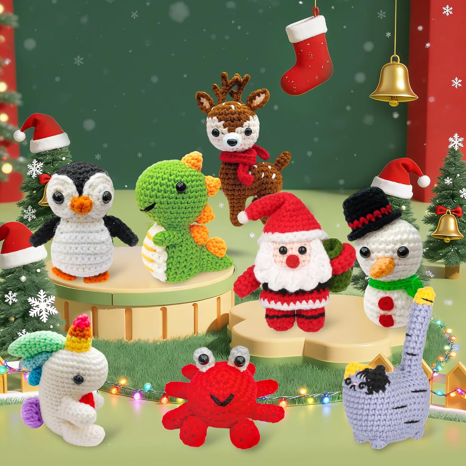 8Pcs Crochet Kit for Beginners, 2026 Great Christmas Gift for Crochet Lovers, DIY Craft for Adults and Kids, Crocheting Animal Kits with Step by Step Videos, Yarn, Crochet Hook, Birthday Holiday Gift