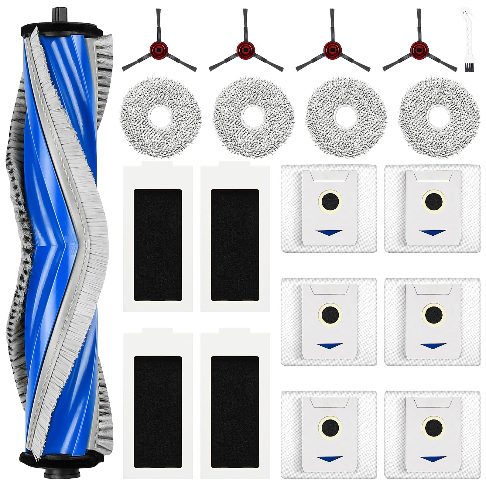 Pure Realm 20 Stück Zubehörset für Ecovacs Deebot T30 Omni / T30 Pro Omni Saugroboter, 6 Staubbeutel 4 Mopp Wischtücher 4 Seitenbürsten 4 Filter 1 Rollbürste, Ersatzteile Saugroboter Zubehör