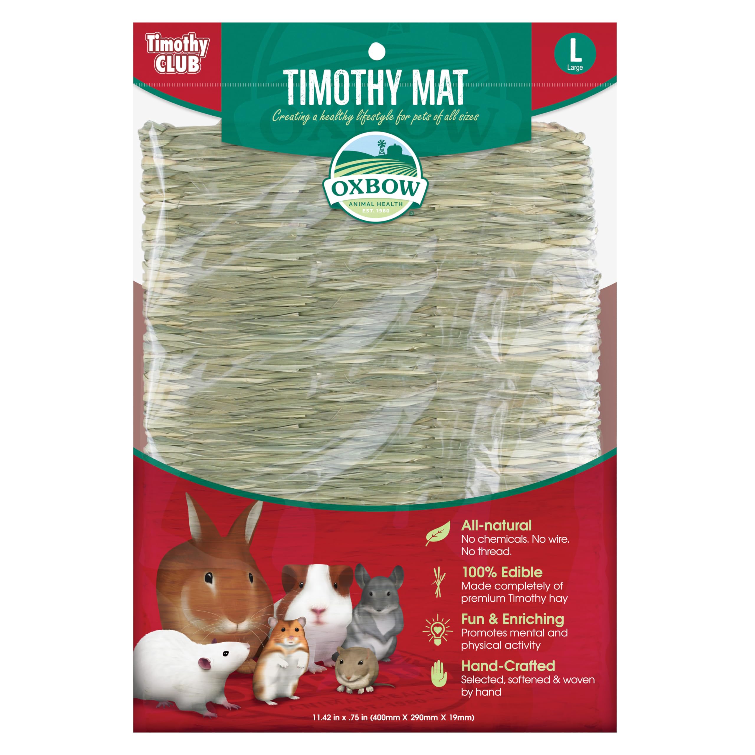 Oxbow Timothy Hay Mat – Edible Habitat Accessory for Rabbits, Guinea Pigs, Chinchillas & Rats – Hand-Woven Natural Mat and Chew, Cage Enrichment for Dental Health, Comfort & Instinctual Play, Large