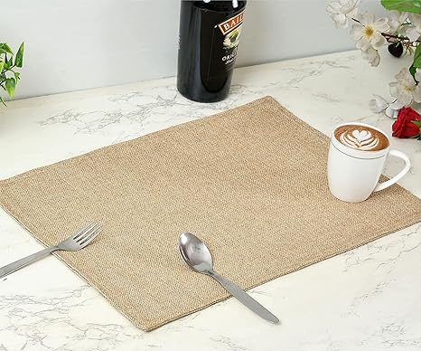 Yellow Weaves Jute Texture Table Mats/Placemat 6 Pieces (Beige, 32 X 47 CM)