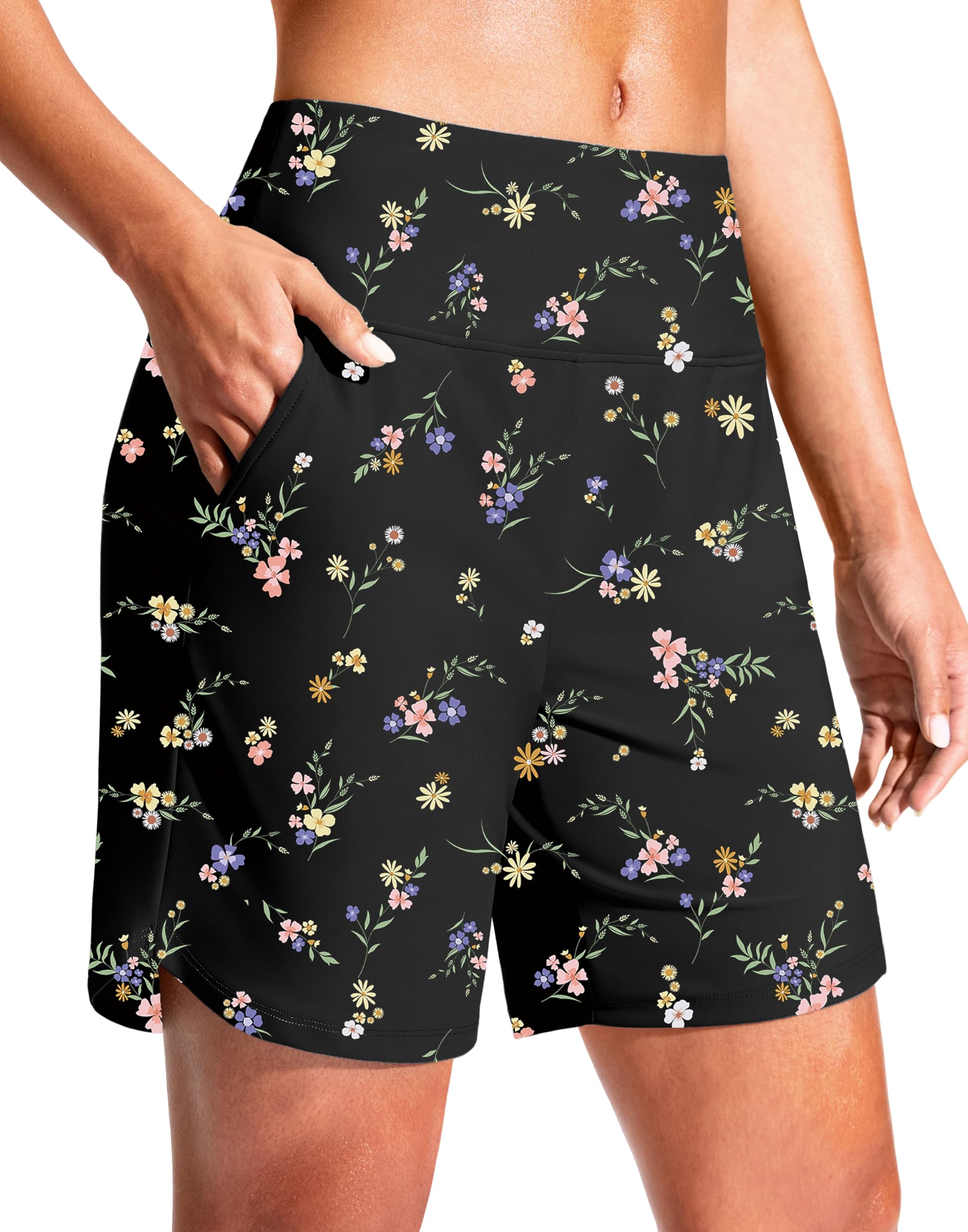 G Gradual Women's 7" Quick Dry Swim Board Shorts Swimming Bottoms High Waisted Beach Shorts for Women with Liner Pockets