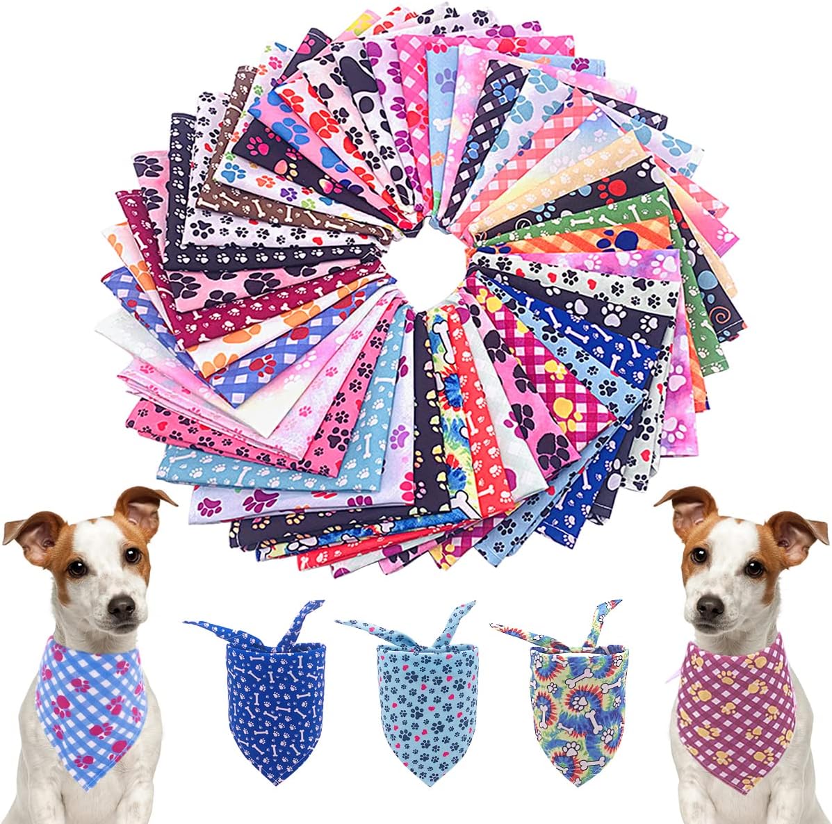 PET SHOW 50Pcs Paw Pattern Dog Bandanas Bulk Washable