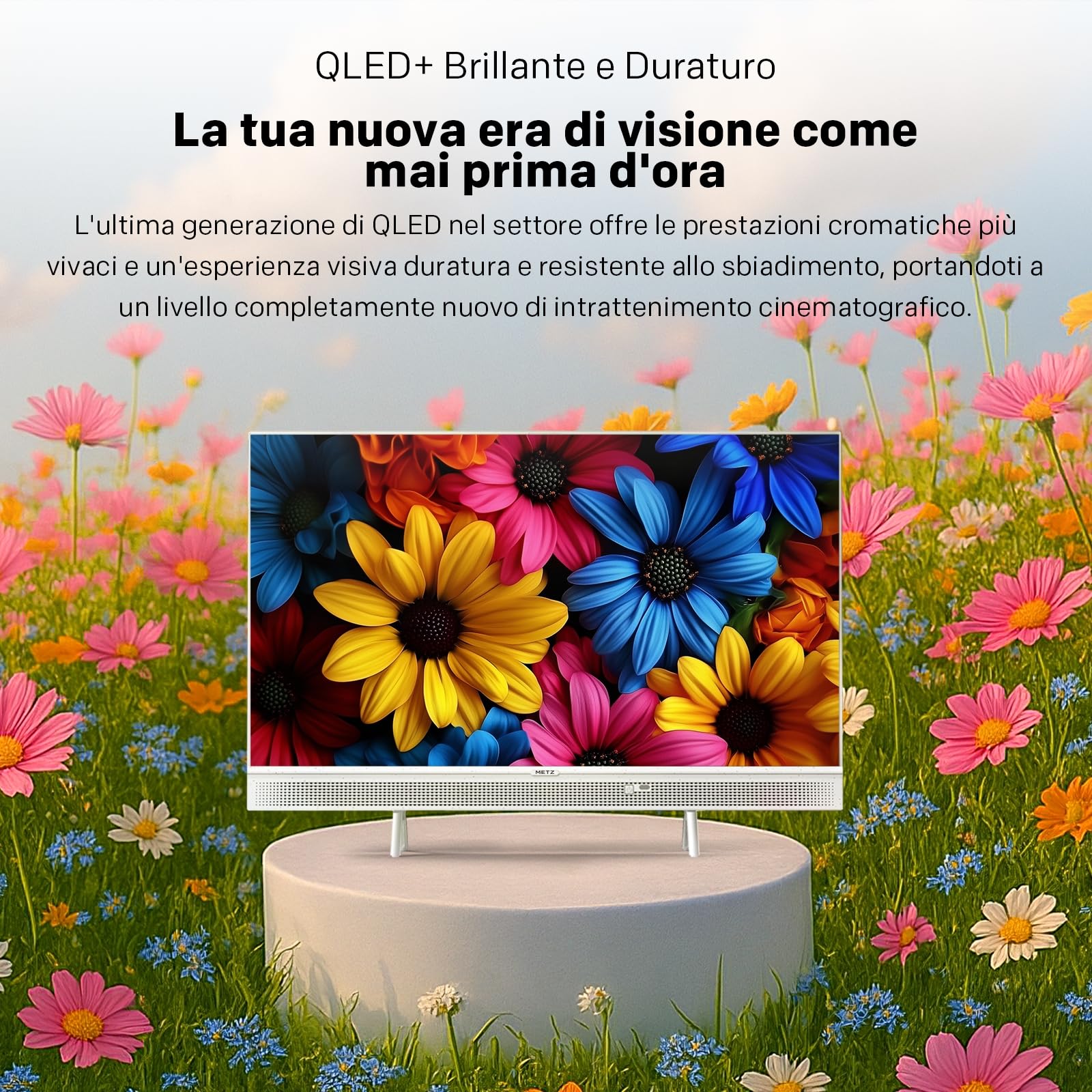 Metz 32 Pollici Smart TV QLED, 32MQE7100Z Televisione Portatile, Power-C (Compatibile con Power Bank), HDR10, dbx-TV, Dolby Audio, Chromecast, Controllo Vocale,Tuner DVB-T/T2/C/S/S2/Analogico