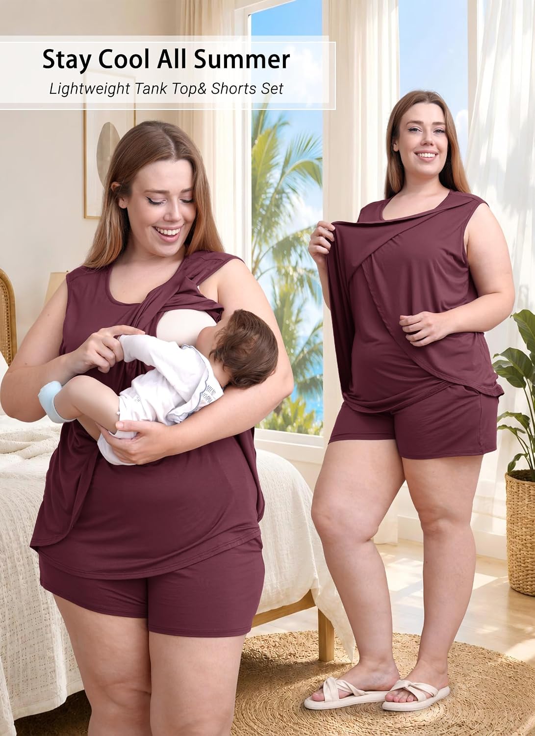Rnxrbb 4 PCS All-Season Nursing Pajamas Robe Set Maternity Postpartum Pjs image 2