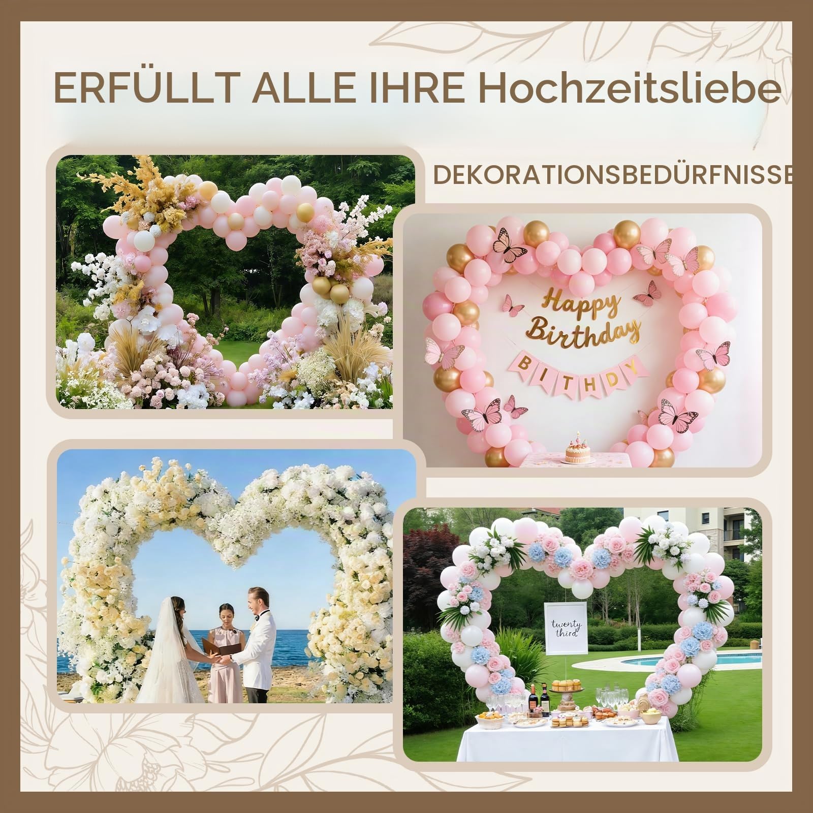 2M Herz Hochzeitsbogen, Metall-Ballonbogen, Loving Heart Balloon Arch Metall Arch Stand, Hochzeit Blumen Herzförmiges Kreis Rahmen Hoop Ständer Ballonbogen Set für Partys, Hochzeiten, Geburtstage