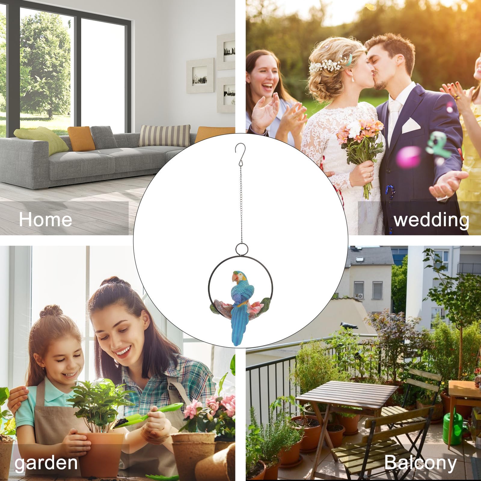 DOITOOL Pappagallo Decorativo in Resina e Ferro, Ornamento da Appendere per Casa e Matrimonio Aspetto Realistico e Design Artigianale Fatto a Mano, per Giardinaggio e Ufficio