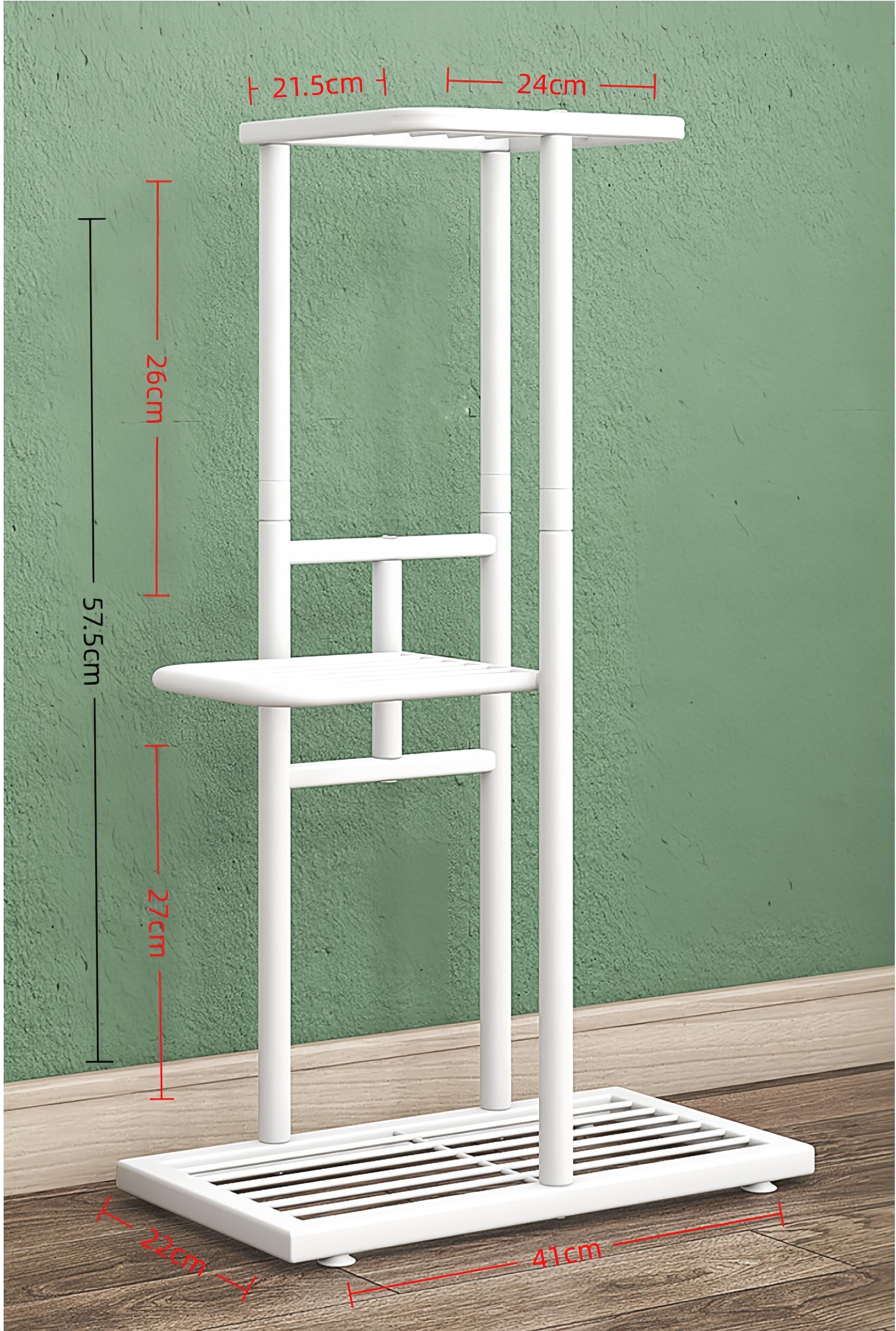 Uwenkjie The white 3-layer metal plant rack can accommodate 4 pots of fresh flowers. Indoor and outdoor - Image 2
