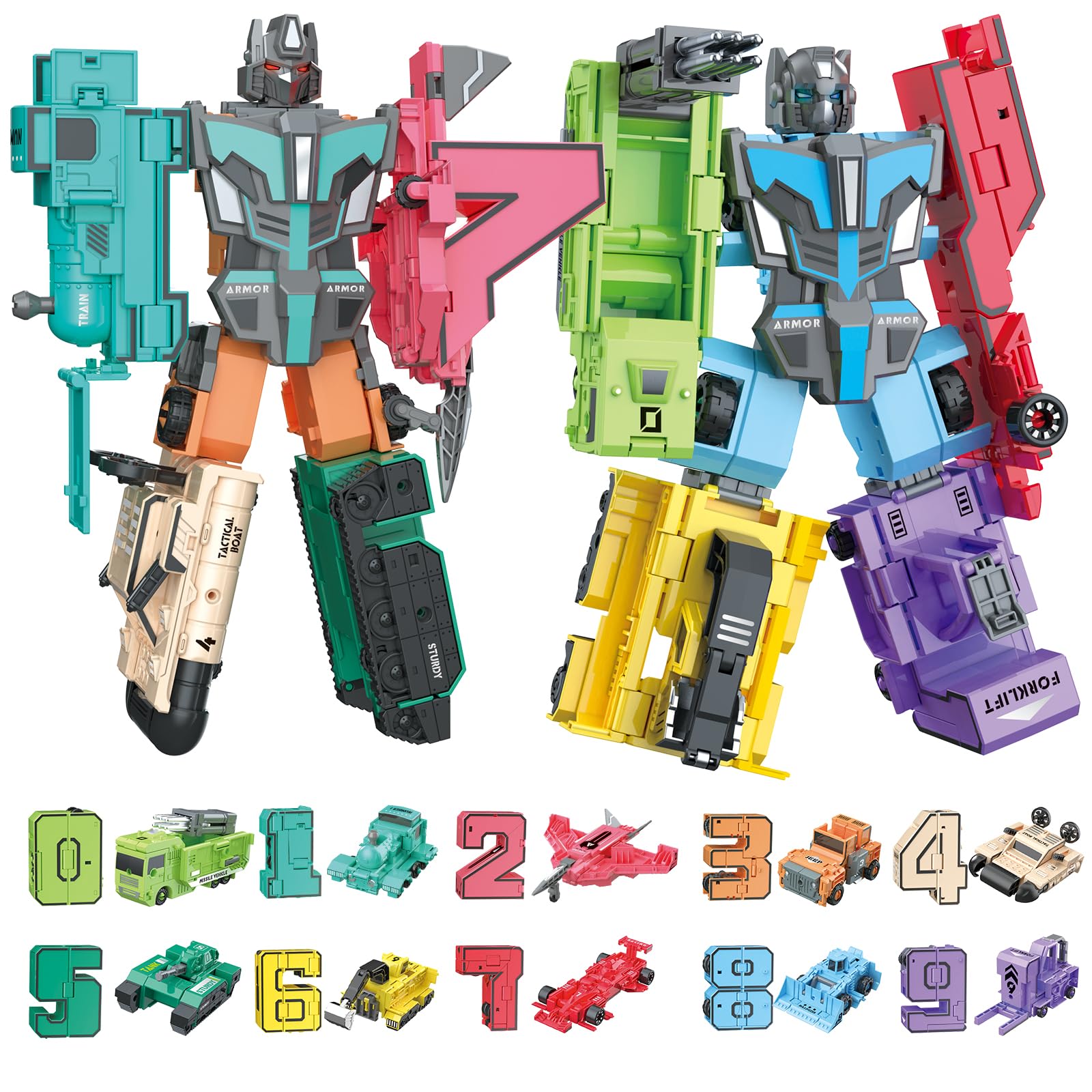 HOPANDOS Number Robots Transforming Toys for Kids Ages 3-8, 12.3" Giant Buildable Robot Set, Number Blocks for Learning & Play, STEM Educational Toys