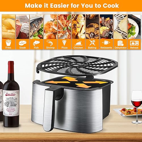 Miniatura 6 de Sartén para freidora de aire Gourmia de 7 cuartos de galón, antiadherente ovalada de 8.97 x 8.97 pulgadas, accesorios para freidora de aire, piezas