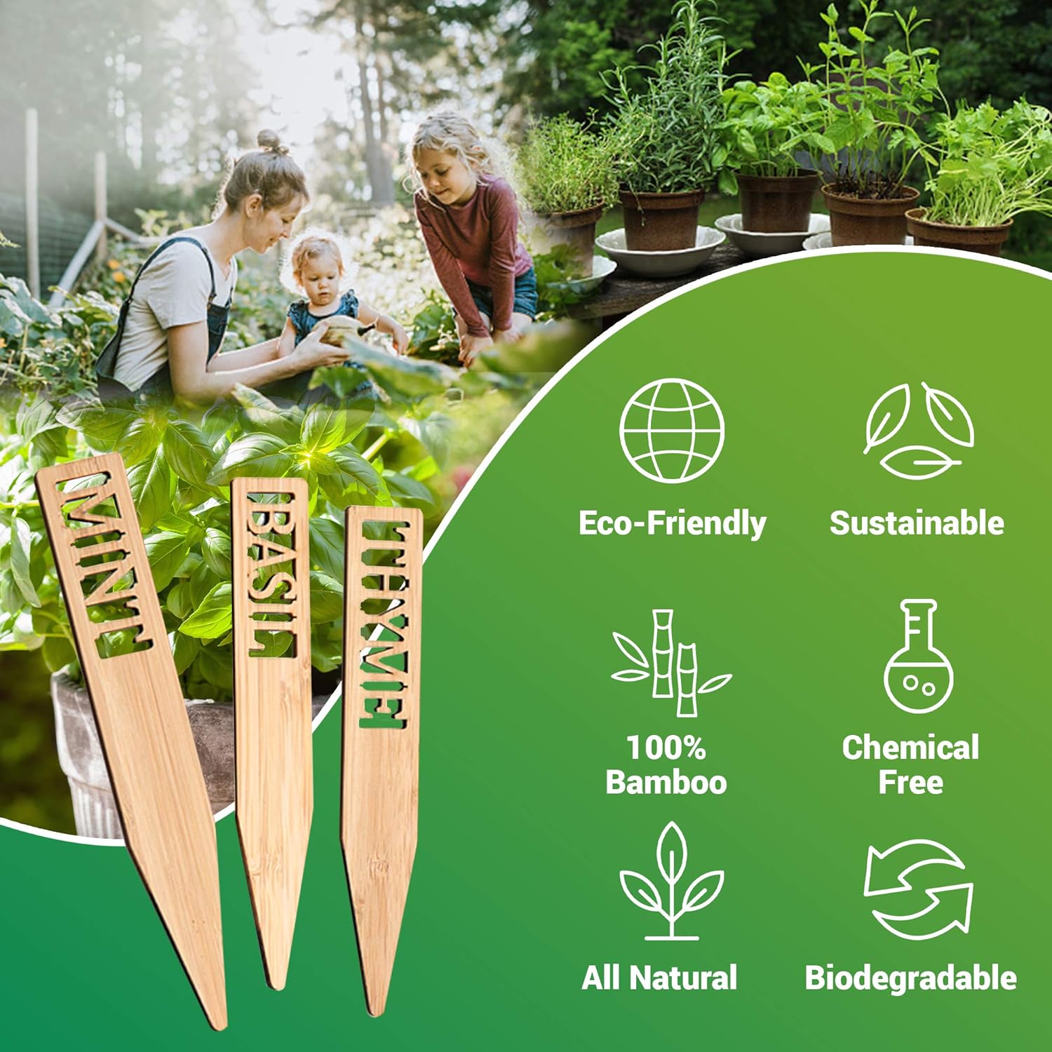 Bamboo Herb Markers - Set of 12 Beautiful Garden Labels - Sturdy Outdoor Garden or Potted Herb Markers - Image 7