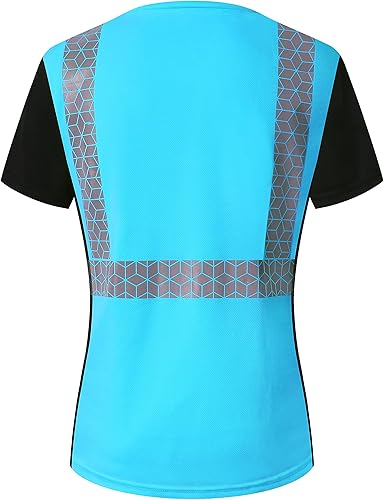Miniatura 6 de HoliSecure Camiseta de seguridad para mujer, camiseta reflectante alta para mujer con patrón reflectante inusual, manga corta transpirable