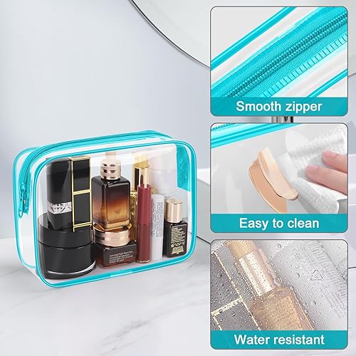 Miniatura 4 de Wedama Bolsa de aseo aprobada por la TSA, paquete de 3 bolsas de cosméticos con cremallera, accesorios de viaje de aeropuerto, bolsas de maquillaje