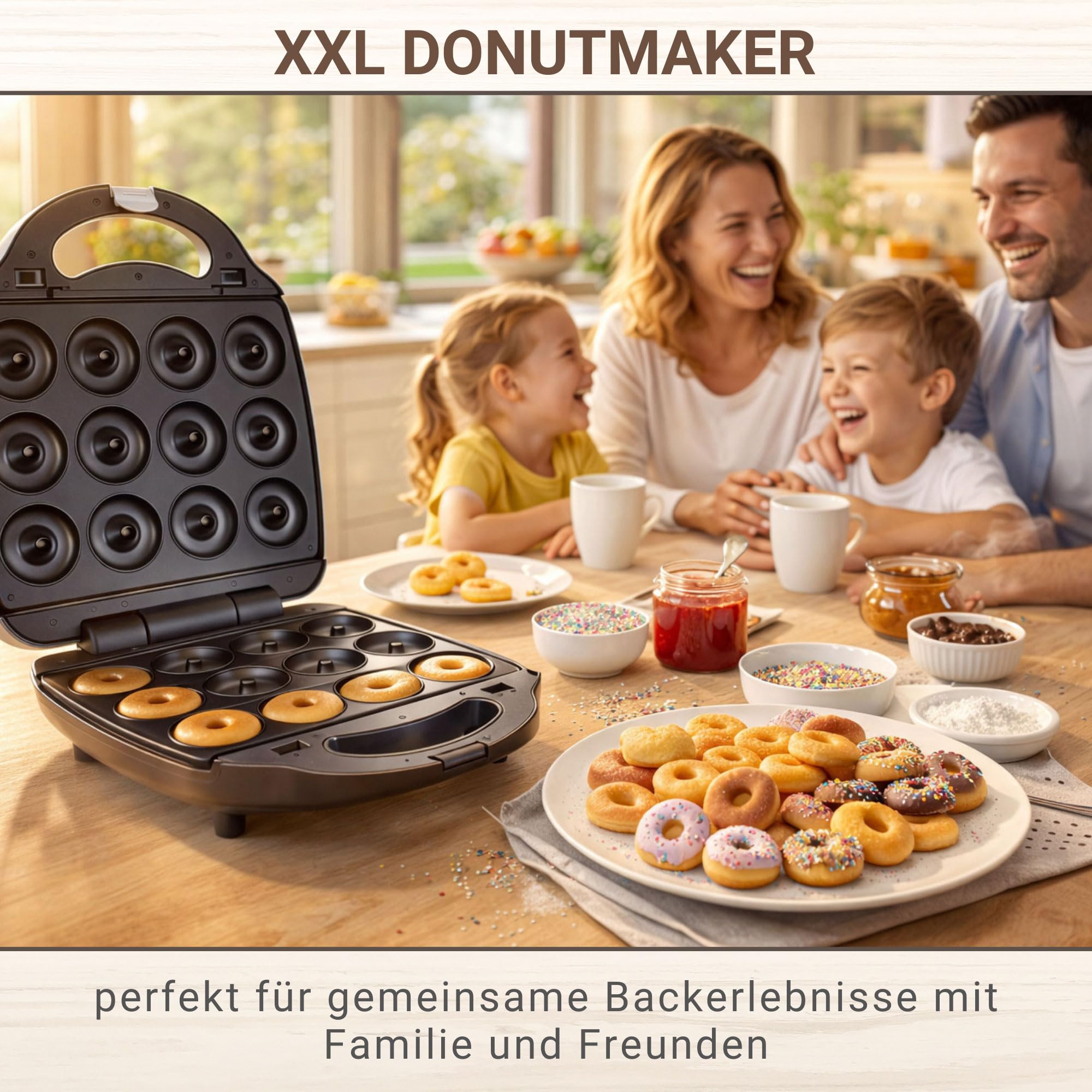 Syntrox Germany Kombigerät mit Wechselplatten, 2000 Watt Leistung, Edelstahl, Silbernes Design, Antihaftbeschichtet, einfache Reinigung, Küchenmaschine (Donut)