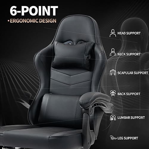 Miniatura 3 de Silla de juegos con reposapiés para adultos, sillas ergonómicas para juegos con reposapiés, silla grande y alta para juegos de computadora, sillas