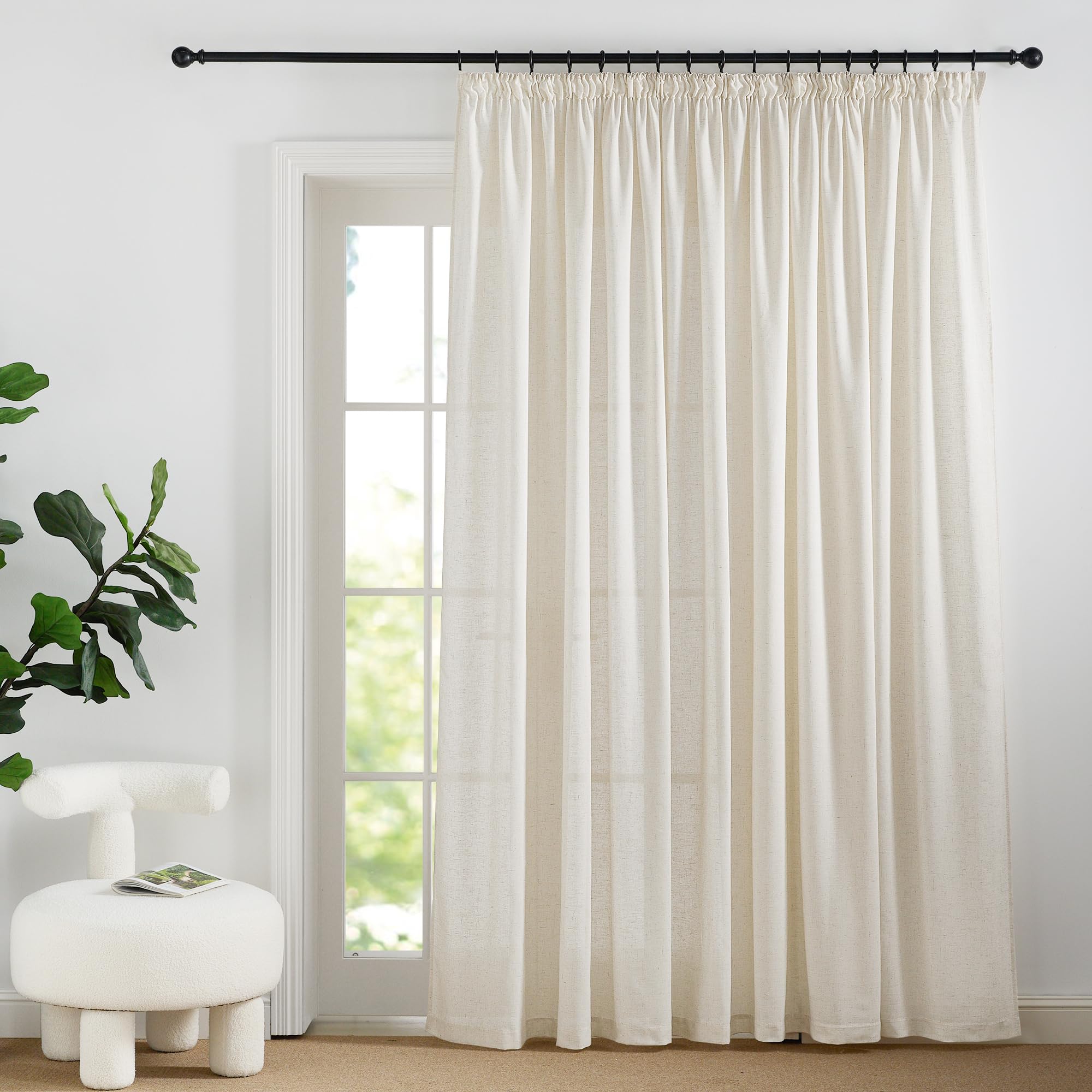 PONY DANCE Cortinas Salon de Lino 300x245cm(AnchoxAlto) Cortinas y Visillos Translucidas 3 Metros para Dormitorio/Comedor con Ganchos de Riel, 1 Pieza, Crema