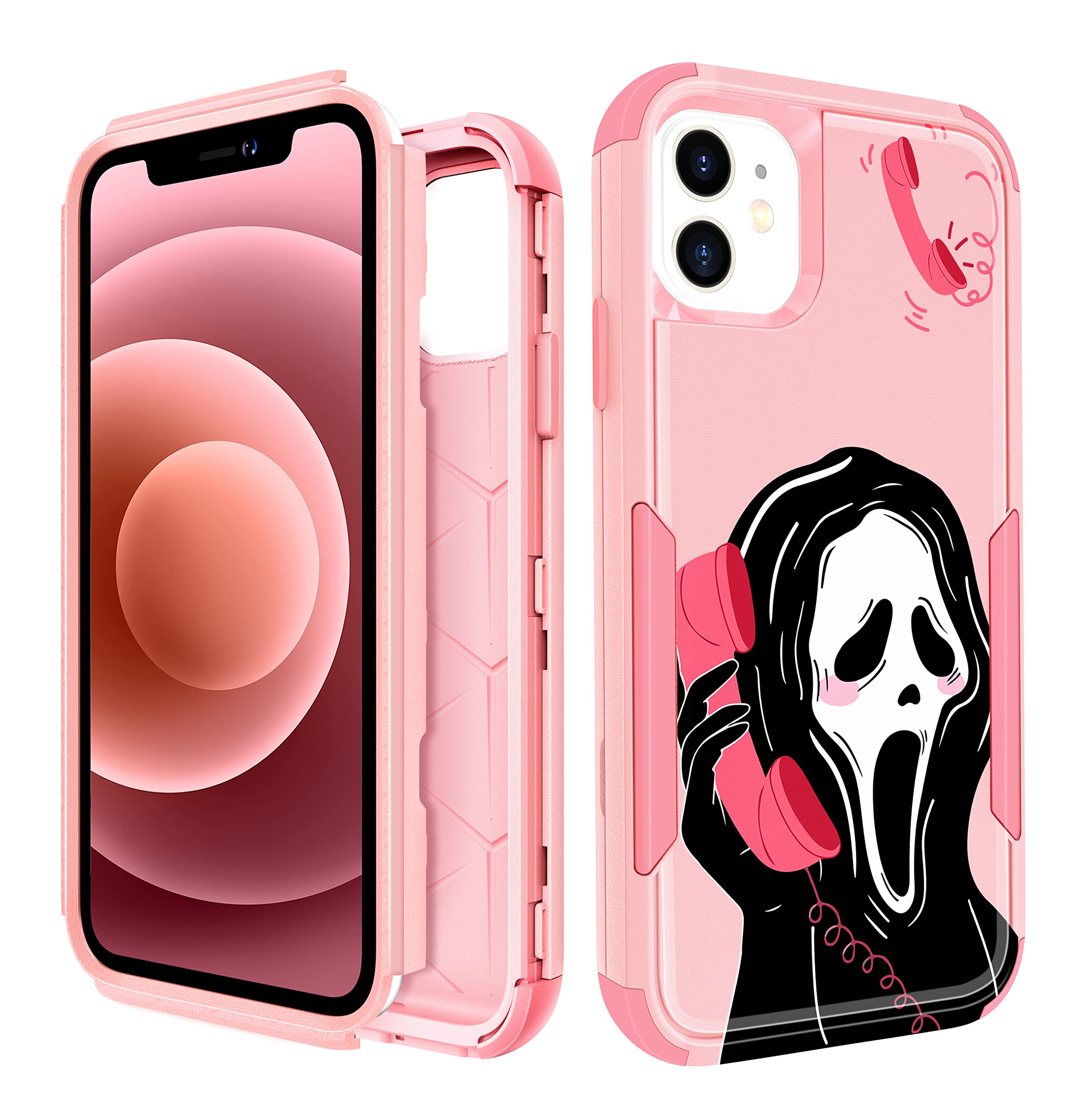 Oqplog for iPhone 12 6.1” Heavy Duty Phone Case for Girls Kids Women Boys Cute Skull Skeleton Fun Funny Ghost Hard Triple Layers Cover Full Body Rugged Military Grade Drop Cases for Apple 12