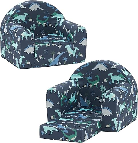 Ulax furniture Sofá para niños, sofá 2 en 1 abatible, sillón para bebé (dinosaurio marino)