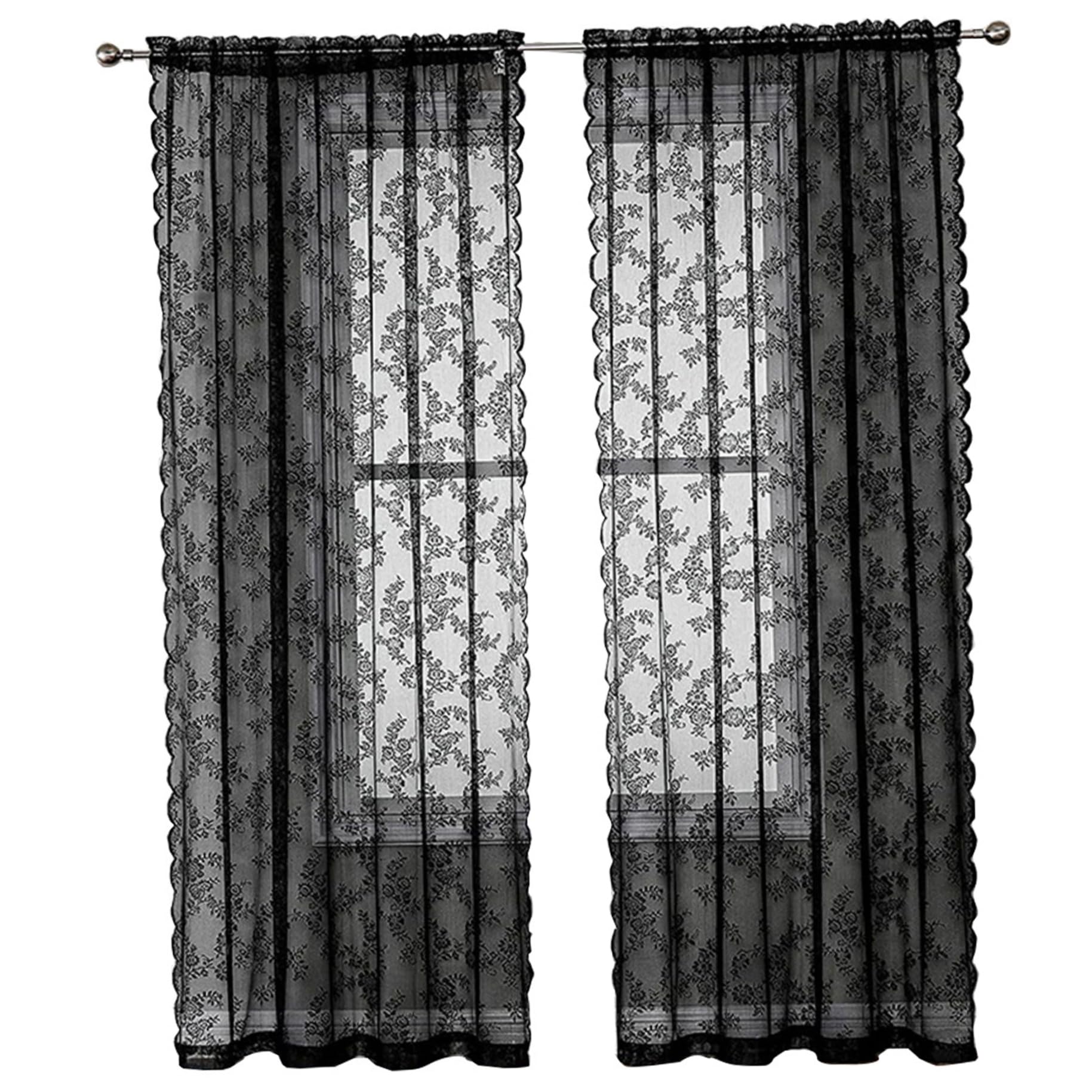 Cortinas de encaje negro vintage de 59x79 pulgadas para un salón gótico y elegante