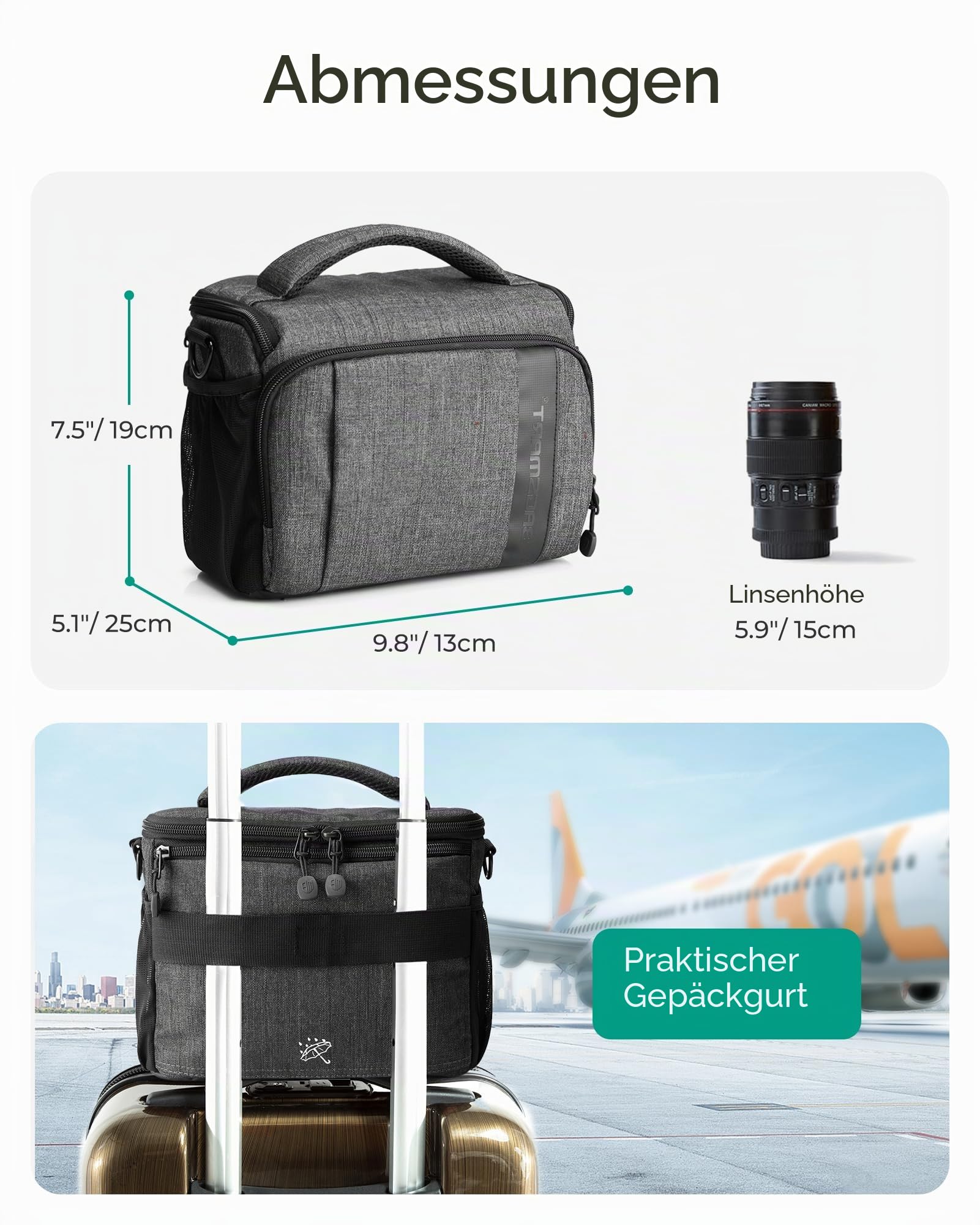 bagsmart Kameratasche Spiegelreflex DSLR SLR Fototasche Spiegelreflexkamera Systemkamera Objektive Zubehör mit Regenschutzhülle Schultertasche Grau