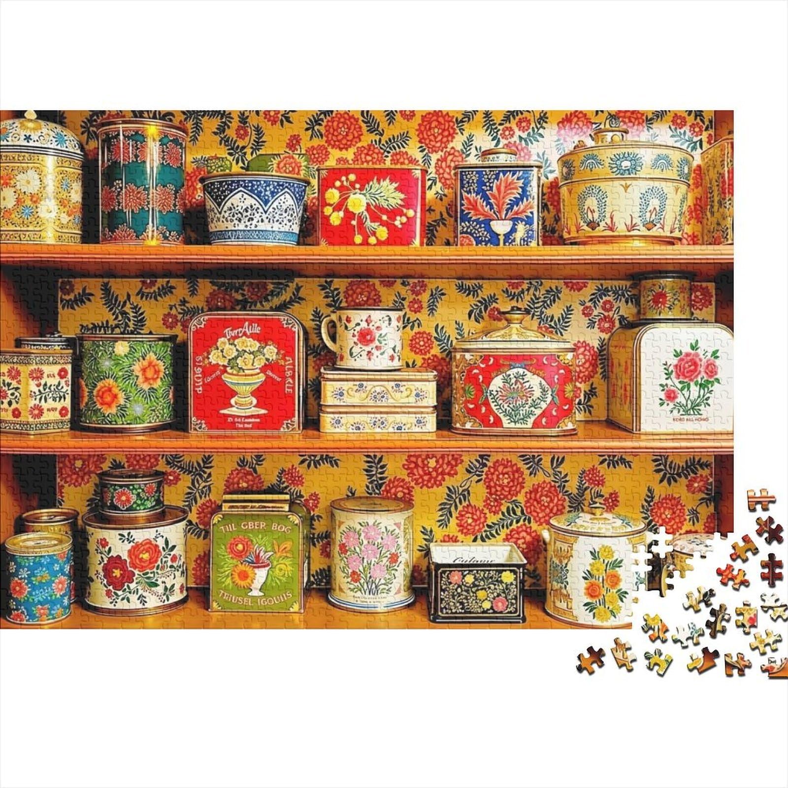 Puzzle retro de 1000 piezas sobre estantes de madera para regalar 8