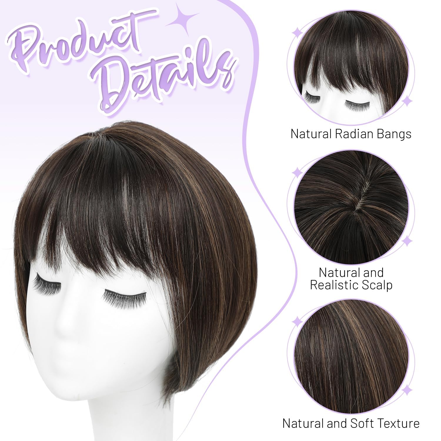 Flyroseing Short Bob Hair Topper with Bangs Side Part - Image 2