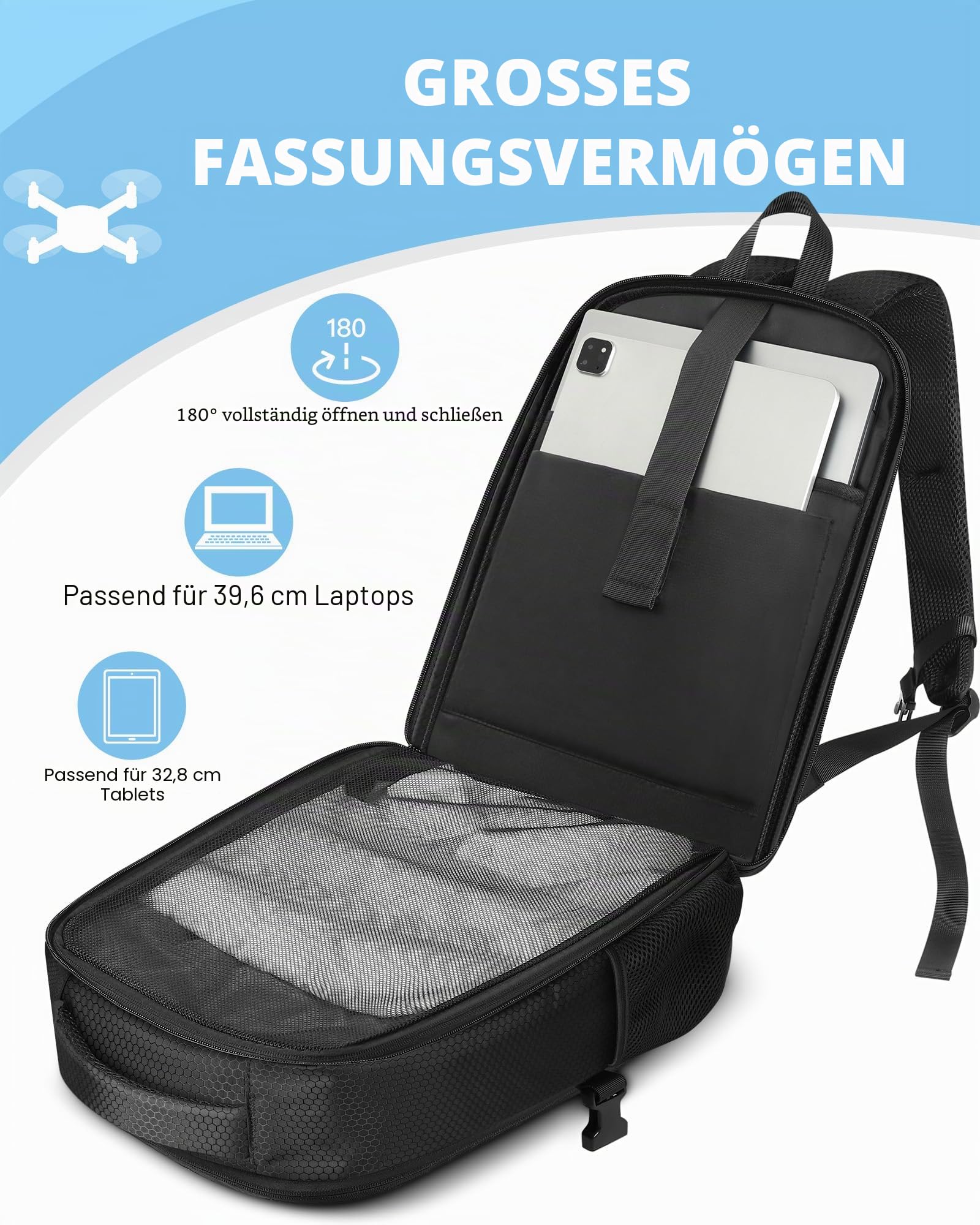 PEKREWS Tasche für DJI Mini 3/ Mini 4 Pro, für RC 2/ RC-N3/N2/N1 Controller | Drohne Rucksack, für 15,6 Zoll Laptop, Hartschale, Erweiterbar, Wasserabweisende, für Fly More Combo Zubehör, Reisetasche
