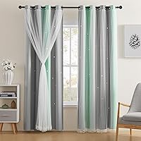 Vista 46 de XiDi Cortinas opacas para dormitorio de niñas, diseño de princesa unicornio arcoíris, 72 pulgadas de largo, rosa/azul