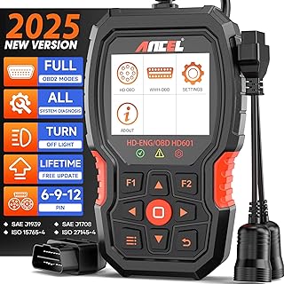ANCEL HD601 Heavy Duty Truck Scanner, Diesel Scanner Dianostic Scan Tool, Check Engine DPF Fit for Cummins, International,...