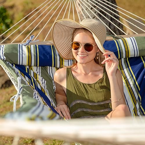 Miniatura 2 de SUNCREAT Hamacas Hamaca doble para exteriores con soporte, hamaca de cuerda de algodón para dos personas con almohadilla de poliéster y almohada