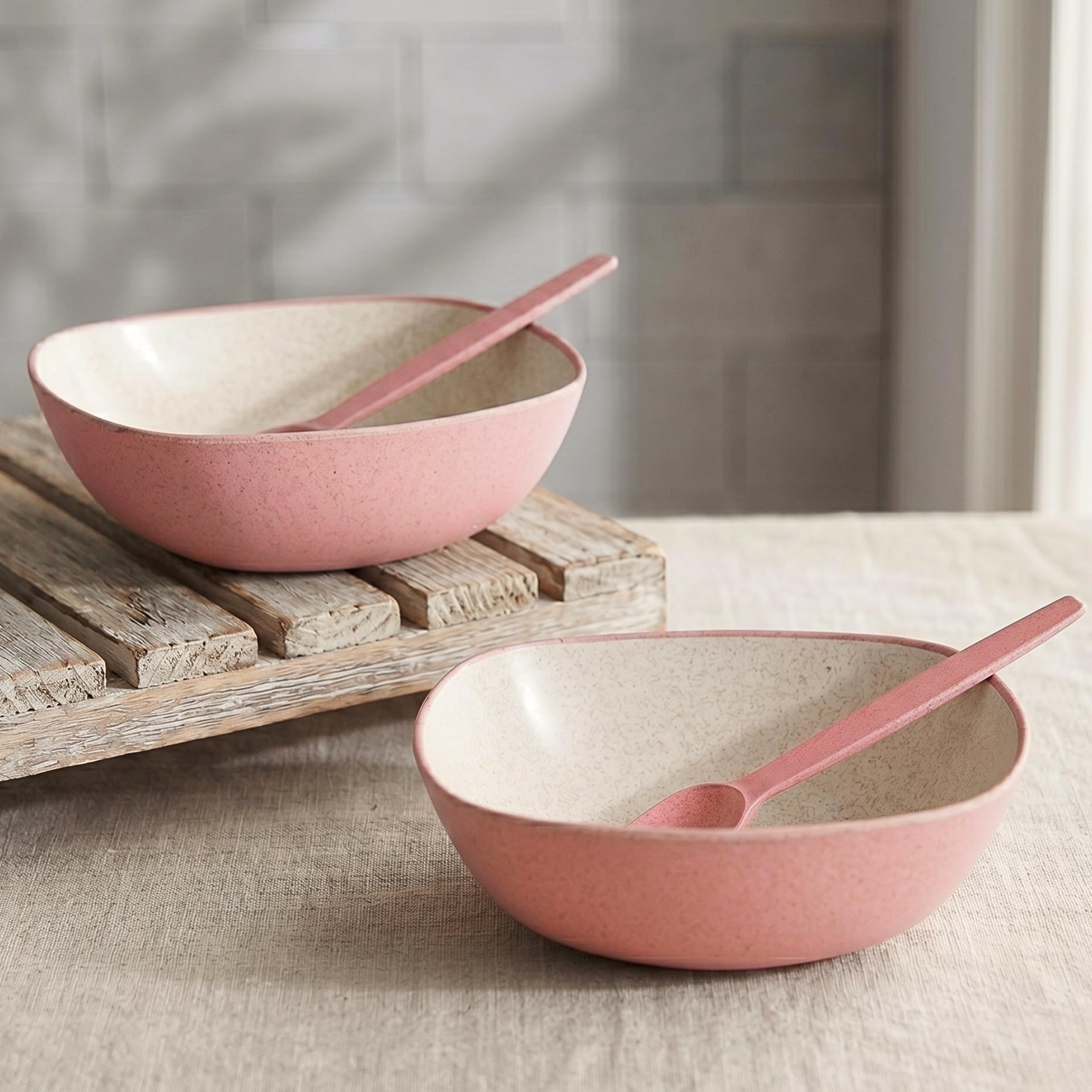 Eha Set of 2 Earth-Friendly Multipurpose Bowls for Kitchen | 600 ml | Made with Bamboo Fibers & Rice Husk | Microwave Safe Bowl | for Hot & Cold Serving Bowl Set | Innocent