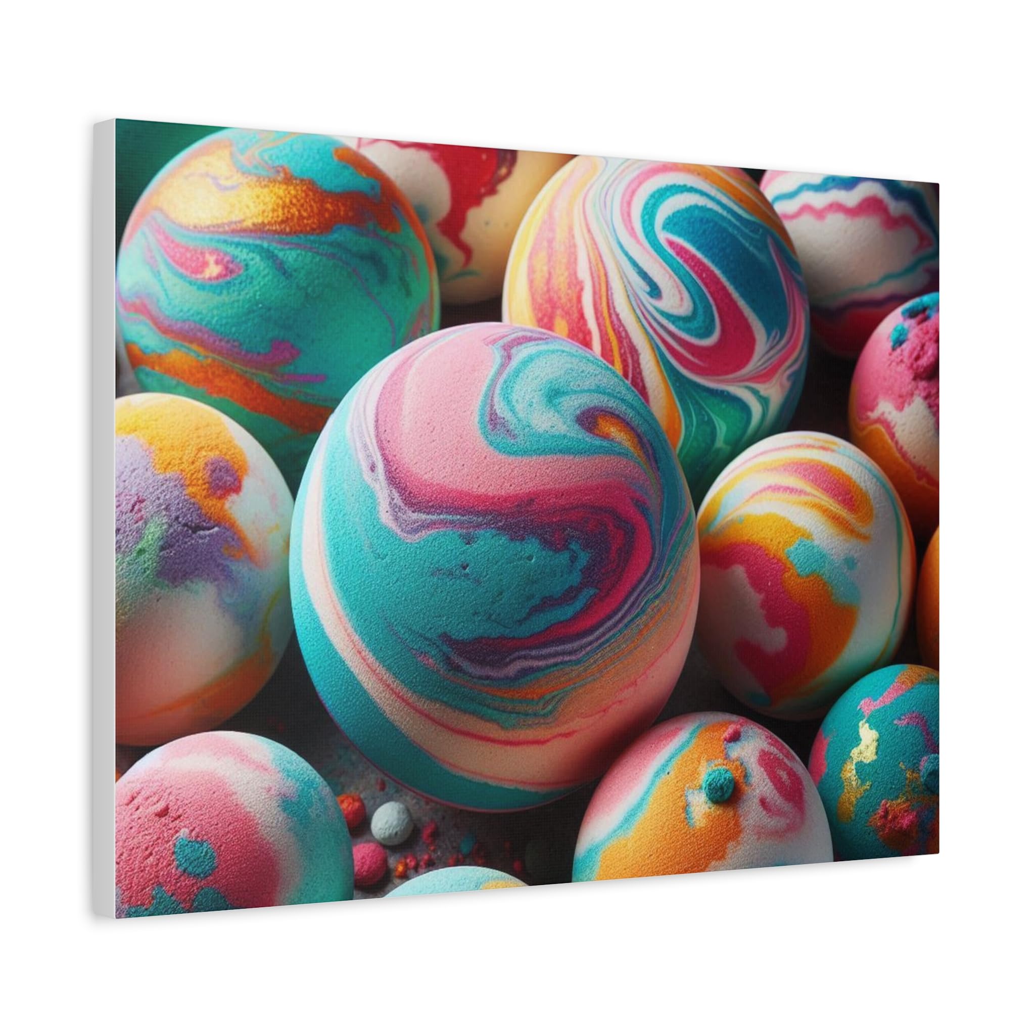 Vividly Multicolored Marbled Bath Bombs - 24 * 18 inch Matte Canvas Wall Art - Made in USA