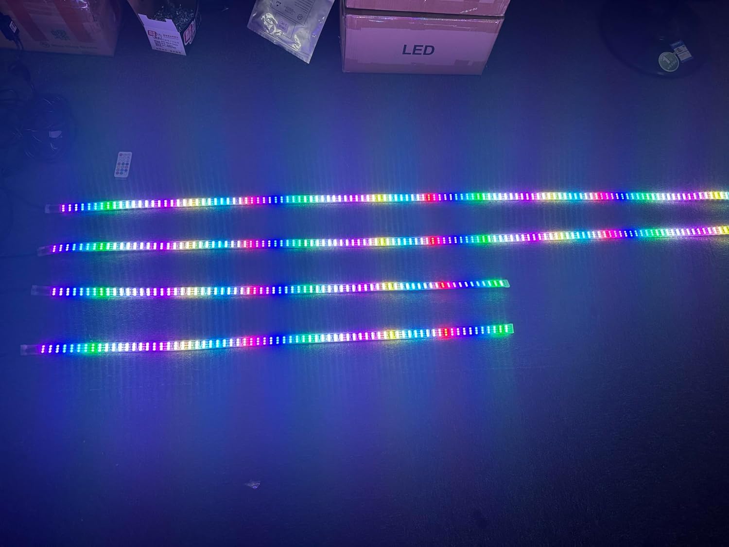 Triple Row Dream Chasing Color RGB 2PCS 4Ft + 2PCS 6.5Ft LED Underglow Light Kit 12V 4Plugs Sync Bluetooth & Remote Ctrl Fit for Car Truck Boat Hood Grill Lights Slingshot