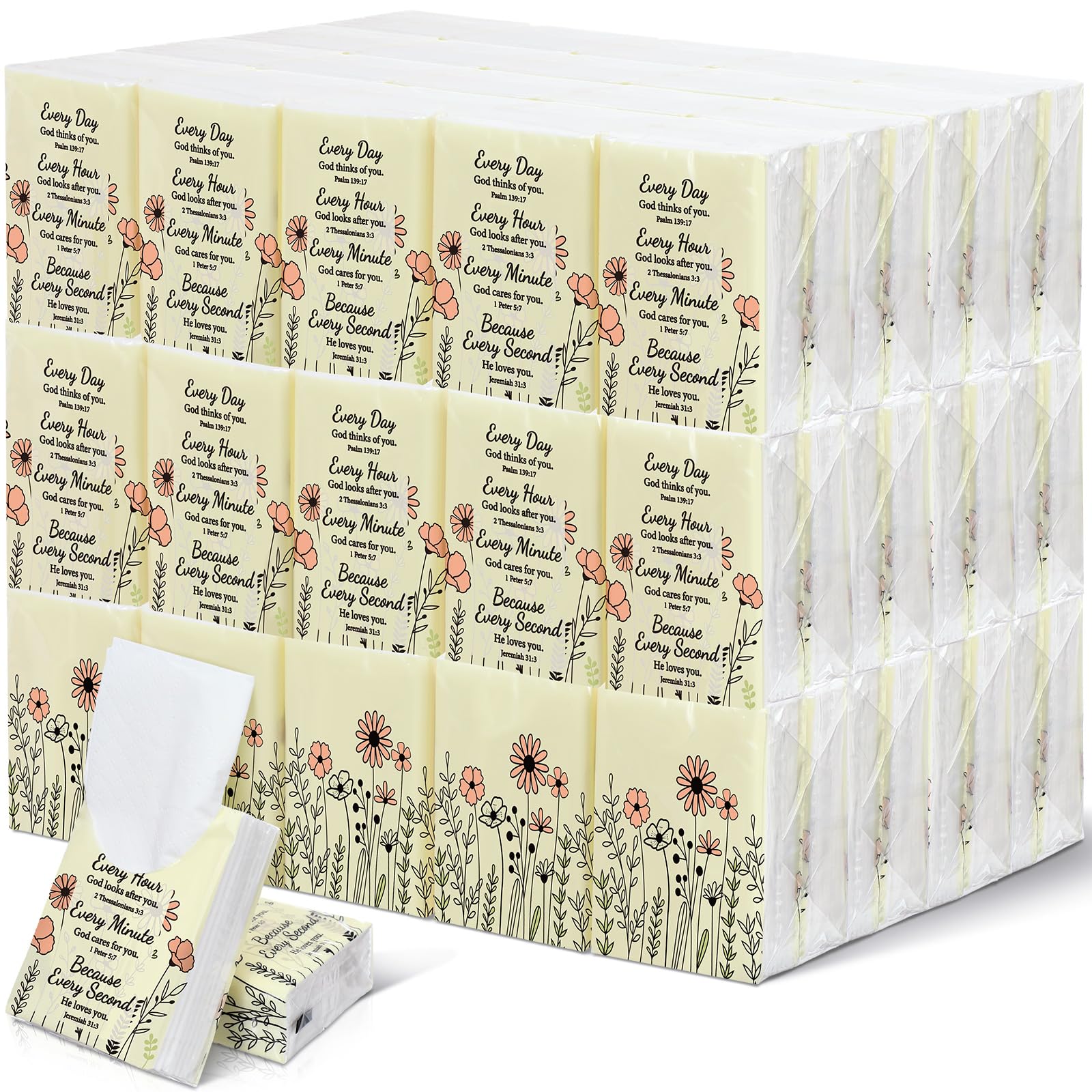 Ctosree 50 Pack Pocket Tissues Travel Packs Bulk 500 Sheet Small Tissues Pocket Packs 3 Ply Mini Travel Size Individual(Wild Flower)