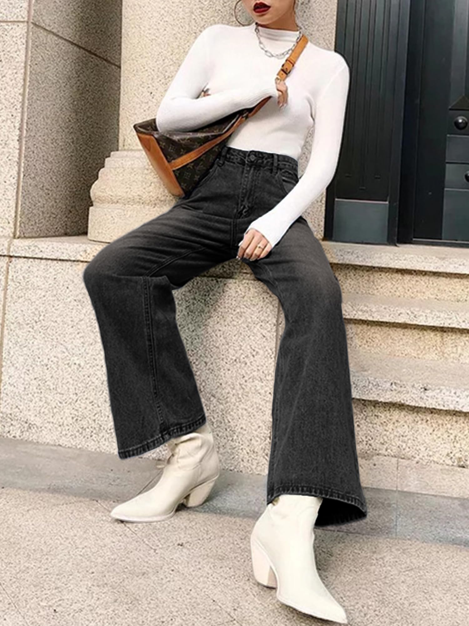 HDLTE Women Wide Leg Jeans High Waist Baggy Jeans for Women Loose Boyfriends Jeans Denim Pants Y2K 90s