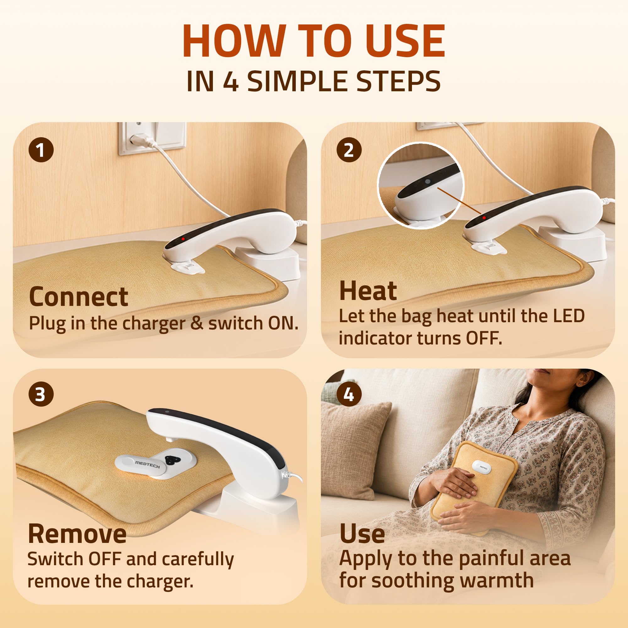 MEDTECH® Premium Electric Hot Water Gel Bag for Pain Relief | Reusable, Flexible Heating Bag for Period Cramps, Muscle Aches, Back Pain and Cold Relief | 6 Layers of Protection | Coffee Brown — Amazon image 6