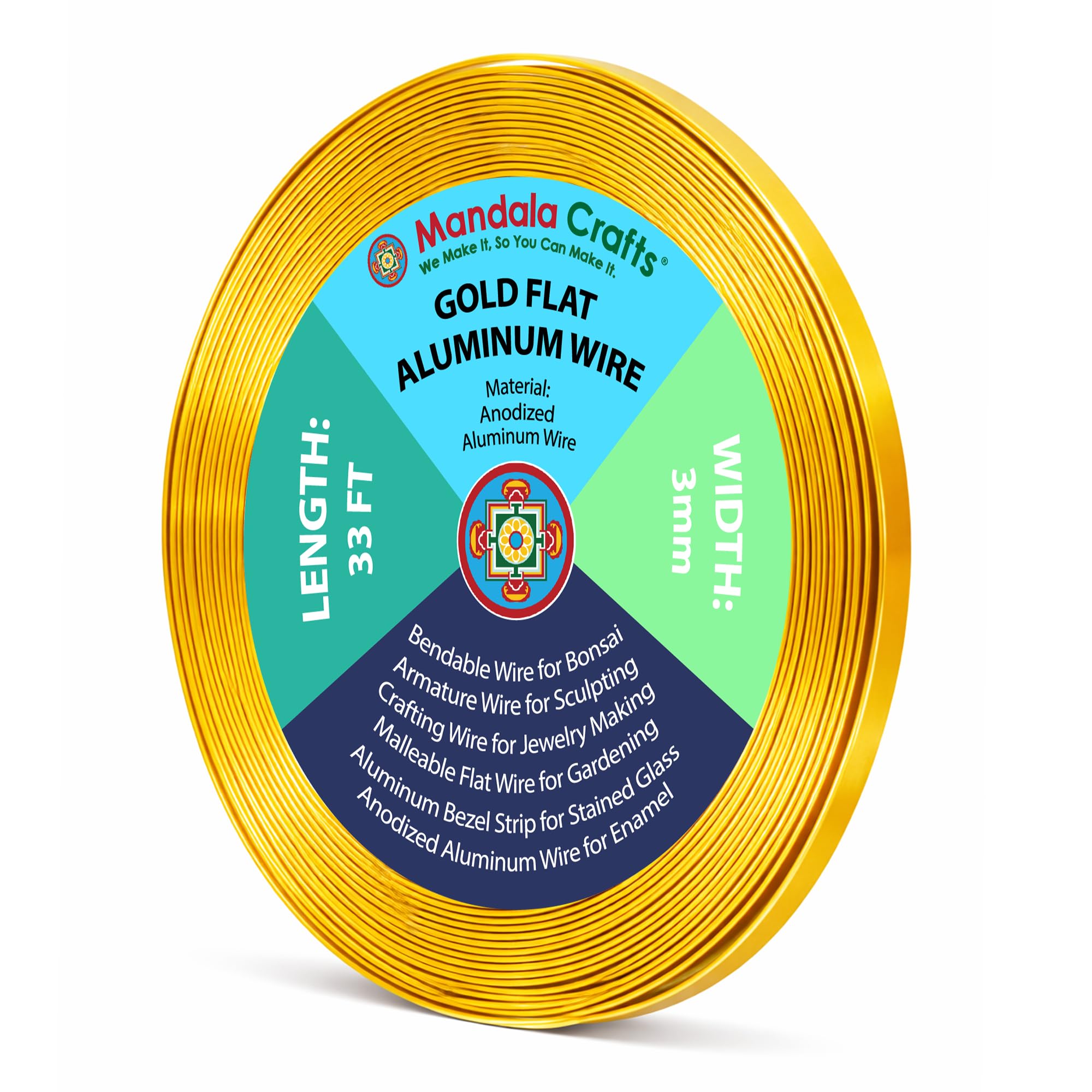 Mandala Crafts 3mm Gold Tone Flat Aluminum Crafting Wire for Sculpting