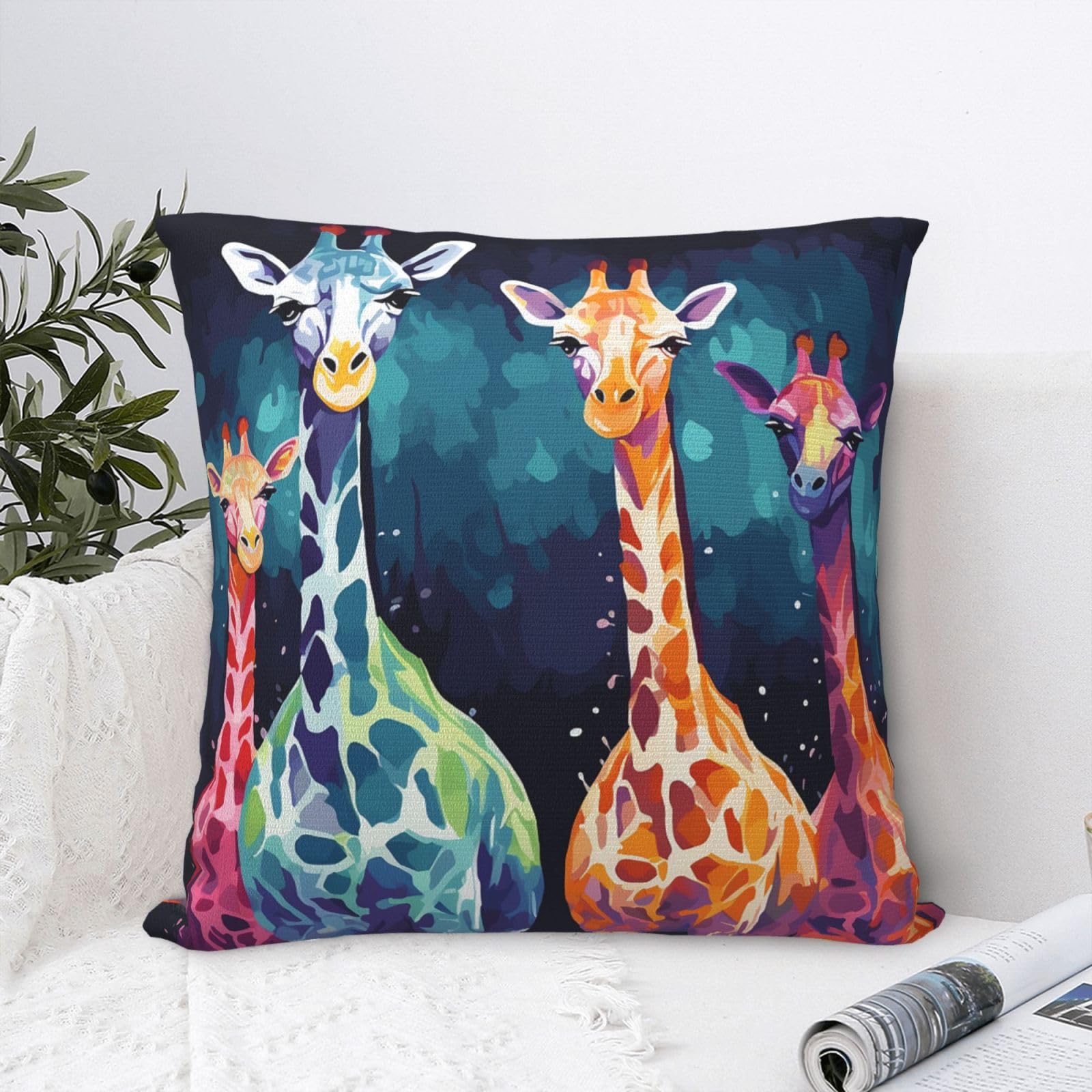 FodPand Luxury Velvet Throw Pillow Covers 24"x24" Super Soft Decorative Pillow Cases - Colorful Giraffe Fans Lovers Pillowcases Modern Lumbar Cushion Cases for Couch Sofa Bed Pillow Shams