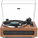 All-in-One Vintage Record Player High Fidelity Belt Drive Turntable for Vinyl Records Built-in 2 Tweeter and 2 Bass Stereo Speakers, Vinyl Player with MM Cartridge, Bluetooth, Aux-in, RCA, Auto Stop