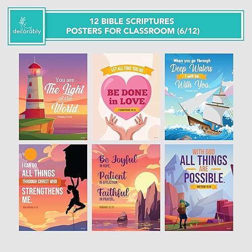 Miniatura 3 de Decorably 12 pósteres cristianos para niños, 11 x 14 pulgadas, laminado mate, inspiradores, para escuela dominical para niños, aula, tablones de