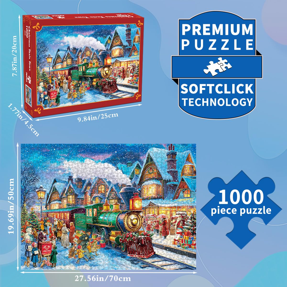 Puzzle 1000 elementów dla dorosłych, klasyczna gra edukacyjna, piękna dekoracja, na zimę, Boże Narodzenie, pociąg, puzzle na prezenty