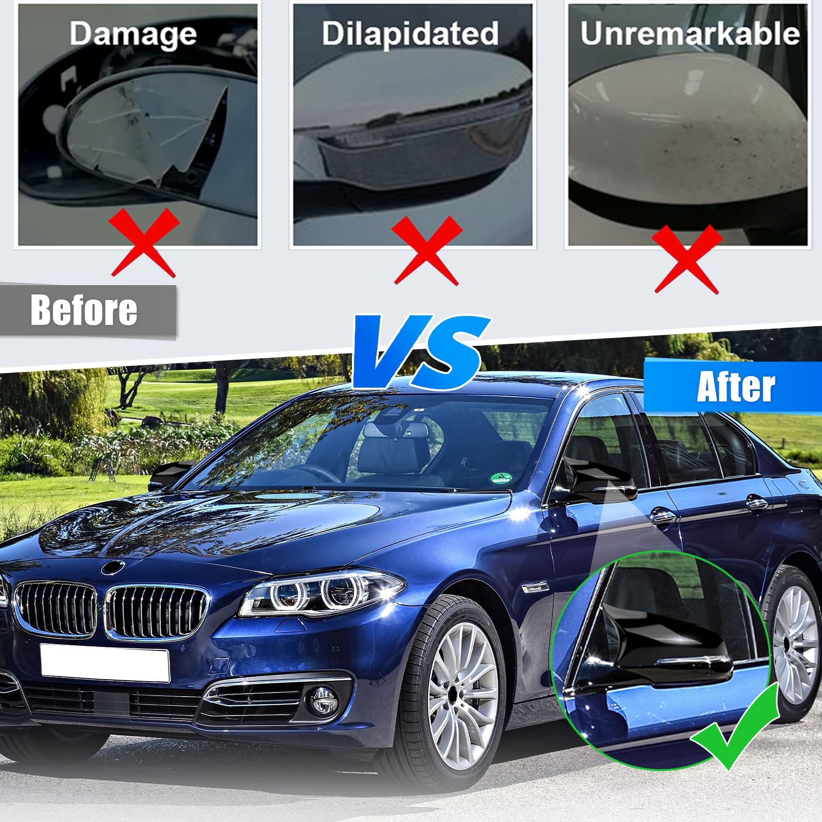 1 Par Tapa Cubierta del Espejo Reemplazar para BMW 5 Series F10/F11/6 Series F06/F12/F13/7 Series F01/F02, Tapa de Espejo Retrovisor Brillantes Negro