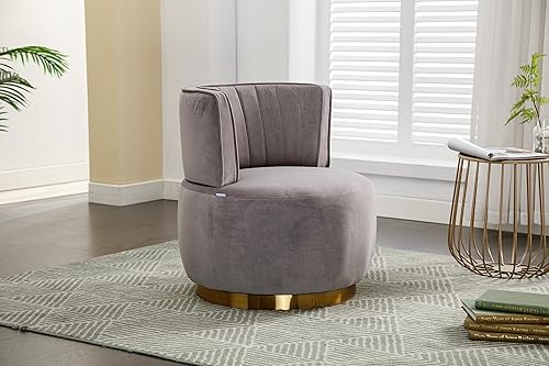 Miniatura 3 de NewCosmos Sillas giratorias de 360 grados para sofá, sillones redondos con tapizado ancho, silla de tela de terciopelo esponjoso para sala de estar,