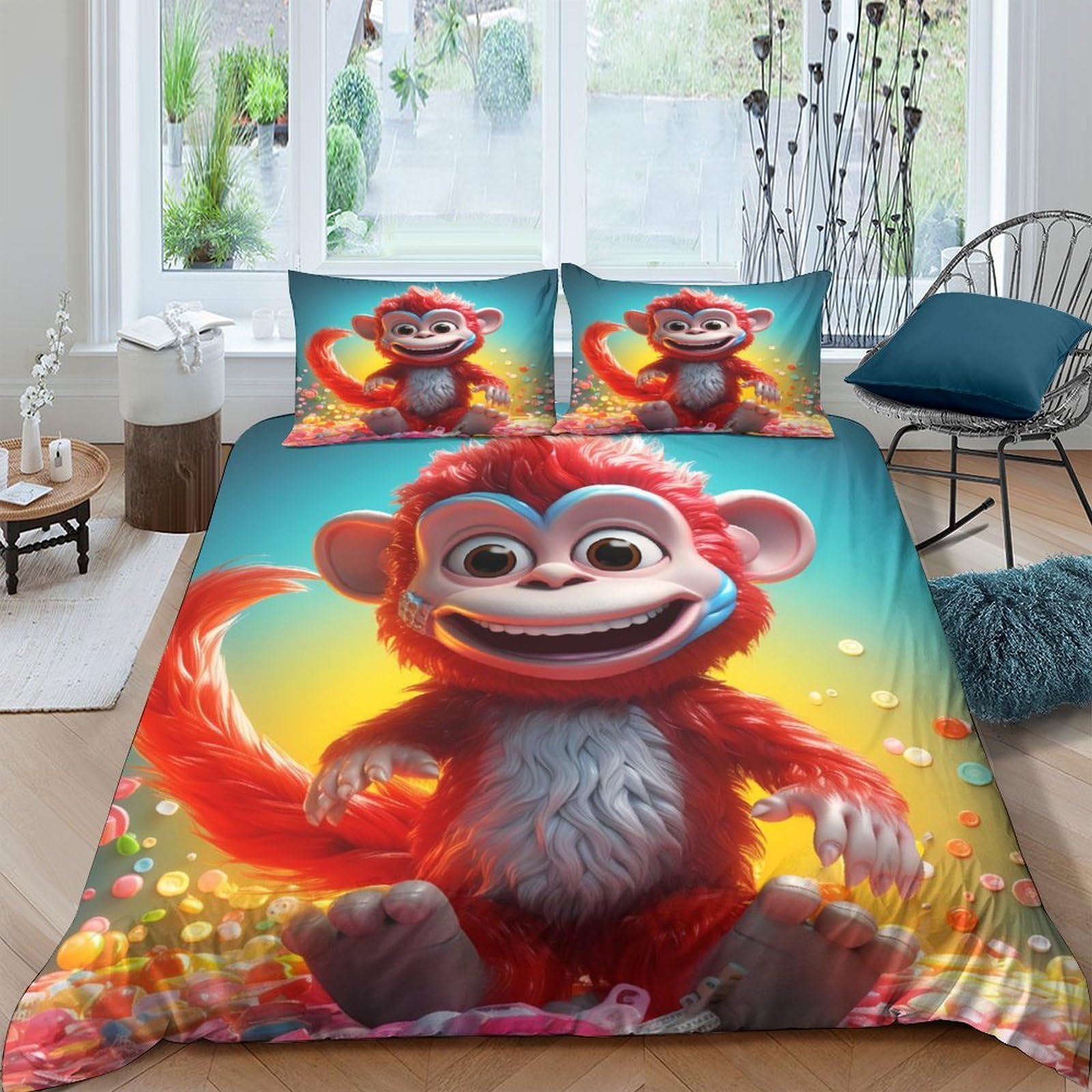 Ctjqhvkz Style-8 3D Printed Cartoon Monkey Fitted Sheet Microfiber Colourful Animal Bed Sheet For Bedroom Dorm Mattress Cover Decor Single（135X200cm）