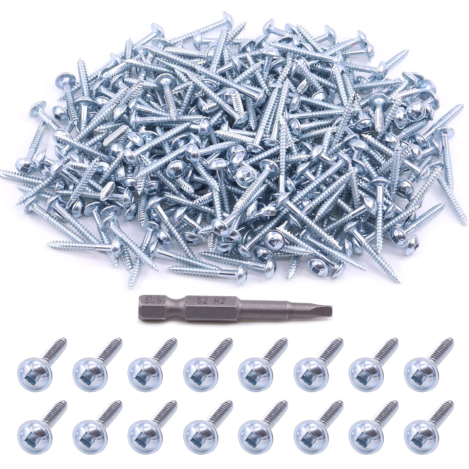 Glarks 280Pcs #8x1-1/4" Pocket Hole Screws Zinc Coated Square Drive Self Tapping Fine Thread Wood Screws for Wood and Sheet Metal (#8x1-1/4" Fine Thread)