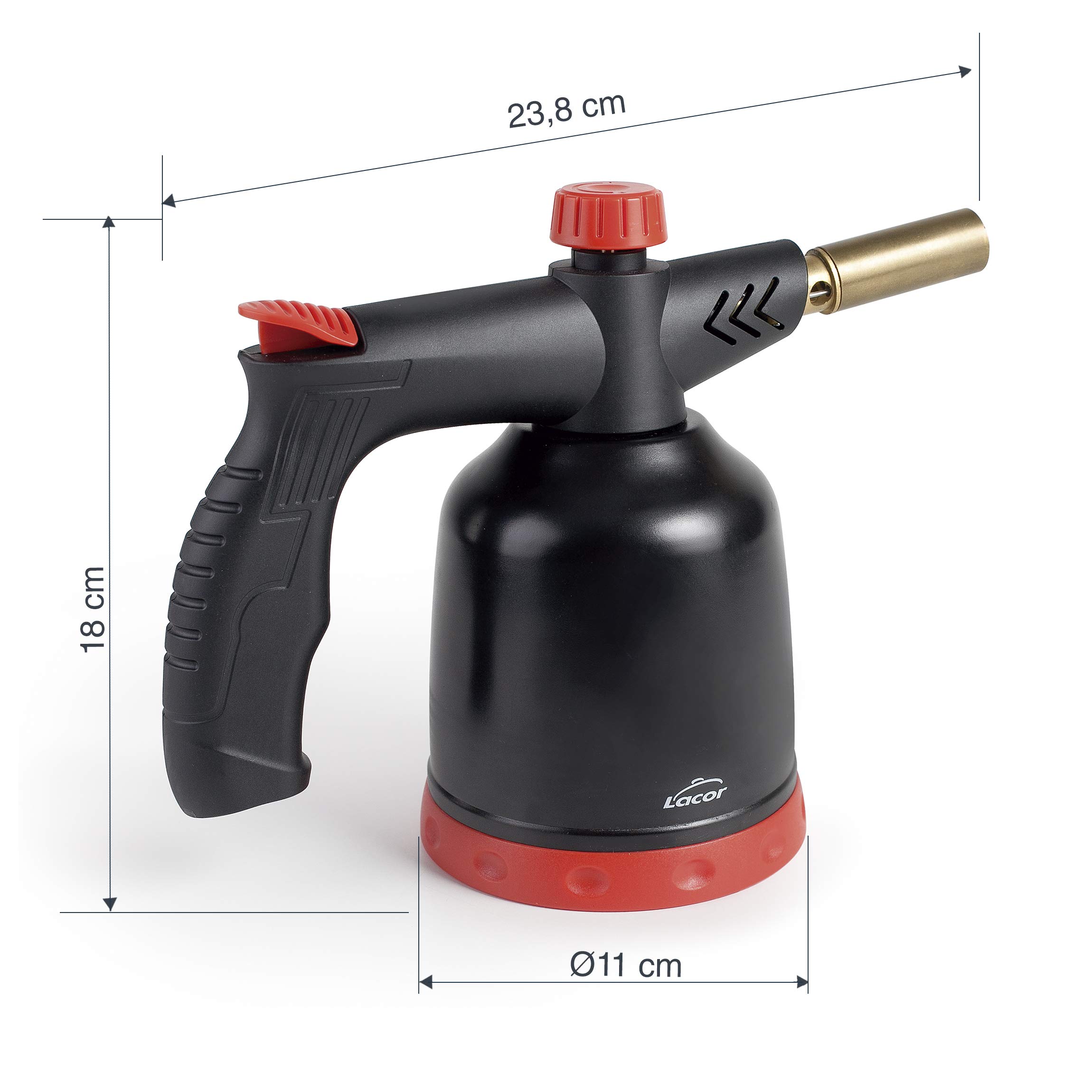 LACOR 68968 Cannello da Cucina, Torcia a Gas Professionale, accensione piezoelettrica, Fiamma Regolabile, Ricaricabile con cartucce, Sistema 360°, 1,7 kW, 1300 °C, Nero, Plastica