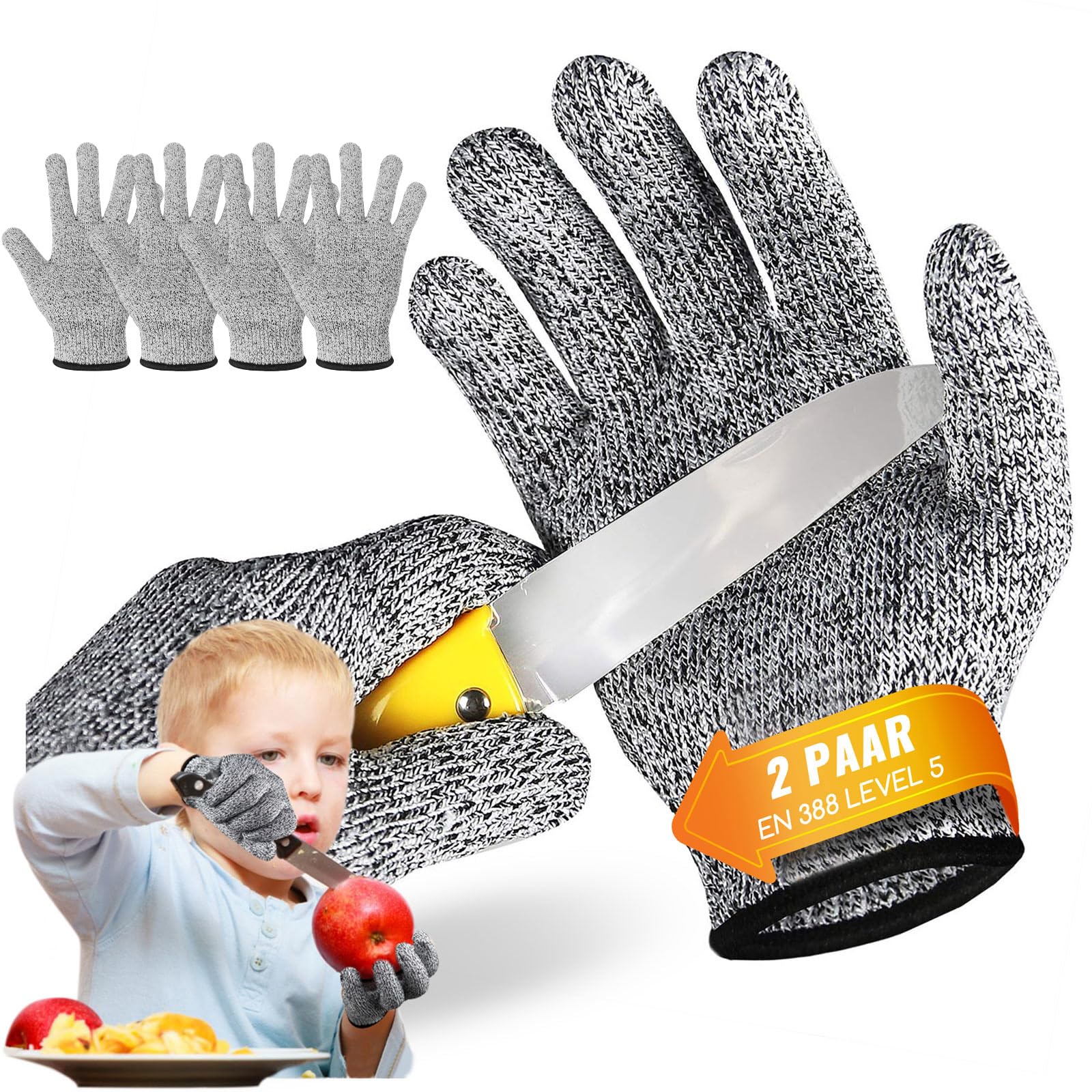 Migliore Wear 2 Paar Schnitzhandschuh Kinder, Level 5 Schutz Schnittfeste Handschuhe, Schnittschutz Handschuhe Kinder Schnitzmesser für 3-6 Jährige, 6-9 Jährige, 9-14 Jährige