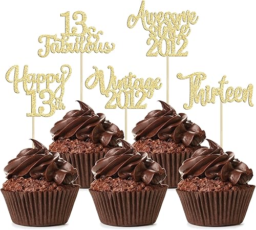30 piezas vintage 2010 adornos para cupcakes con purpurina para trece feliz 13 cumpleaños 13 fabulosas púas para cupcakes saludos a 13 años para