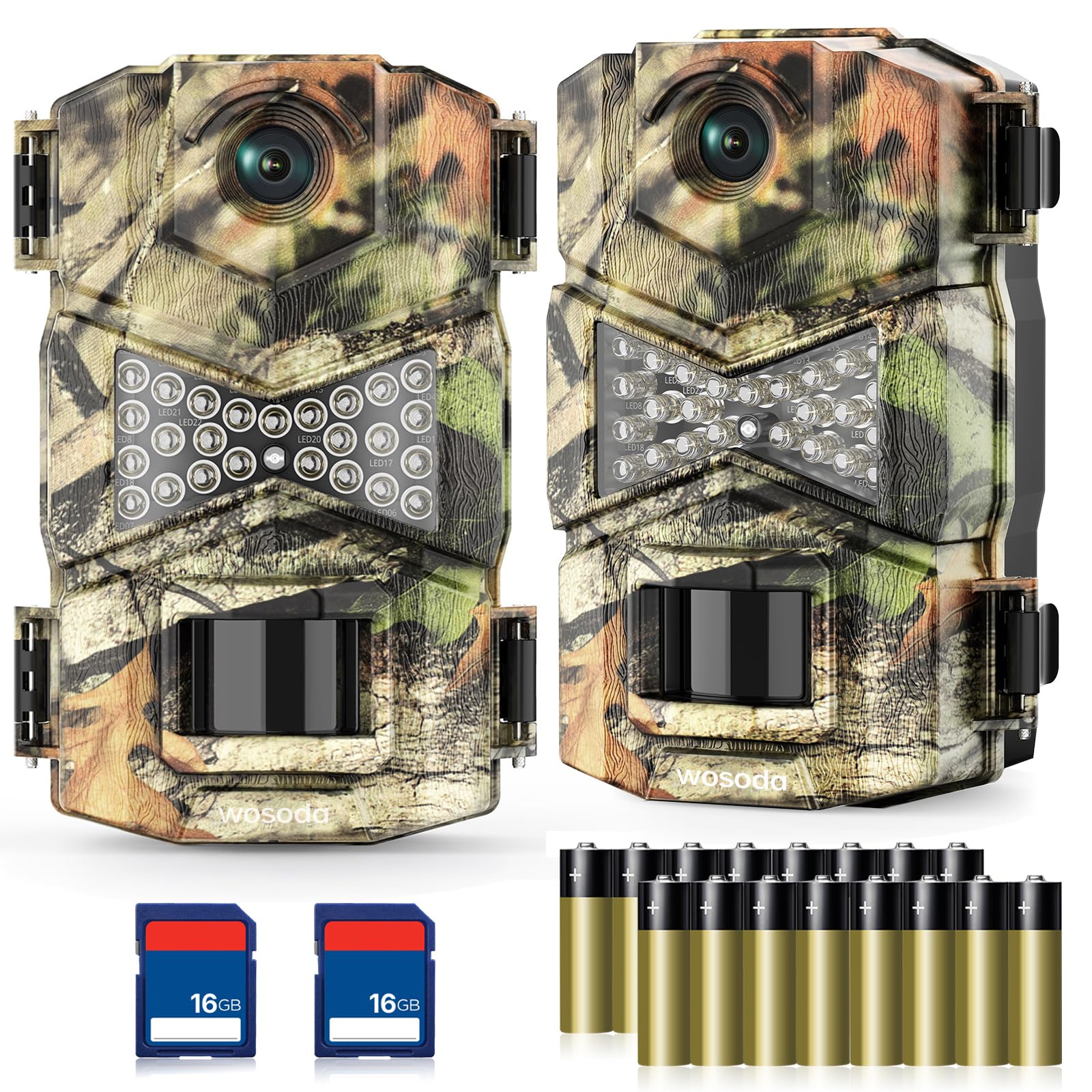 WOSODA 2 Pack Trail Cameras with Night Vision Motion Activated Waterproof,48MP Game Camera,1080P HD Trail Cam with SD Card for Wildlife Monitoring,Outdoor Scouting & Security(Non-WiFi)