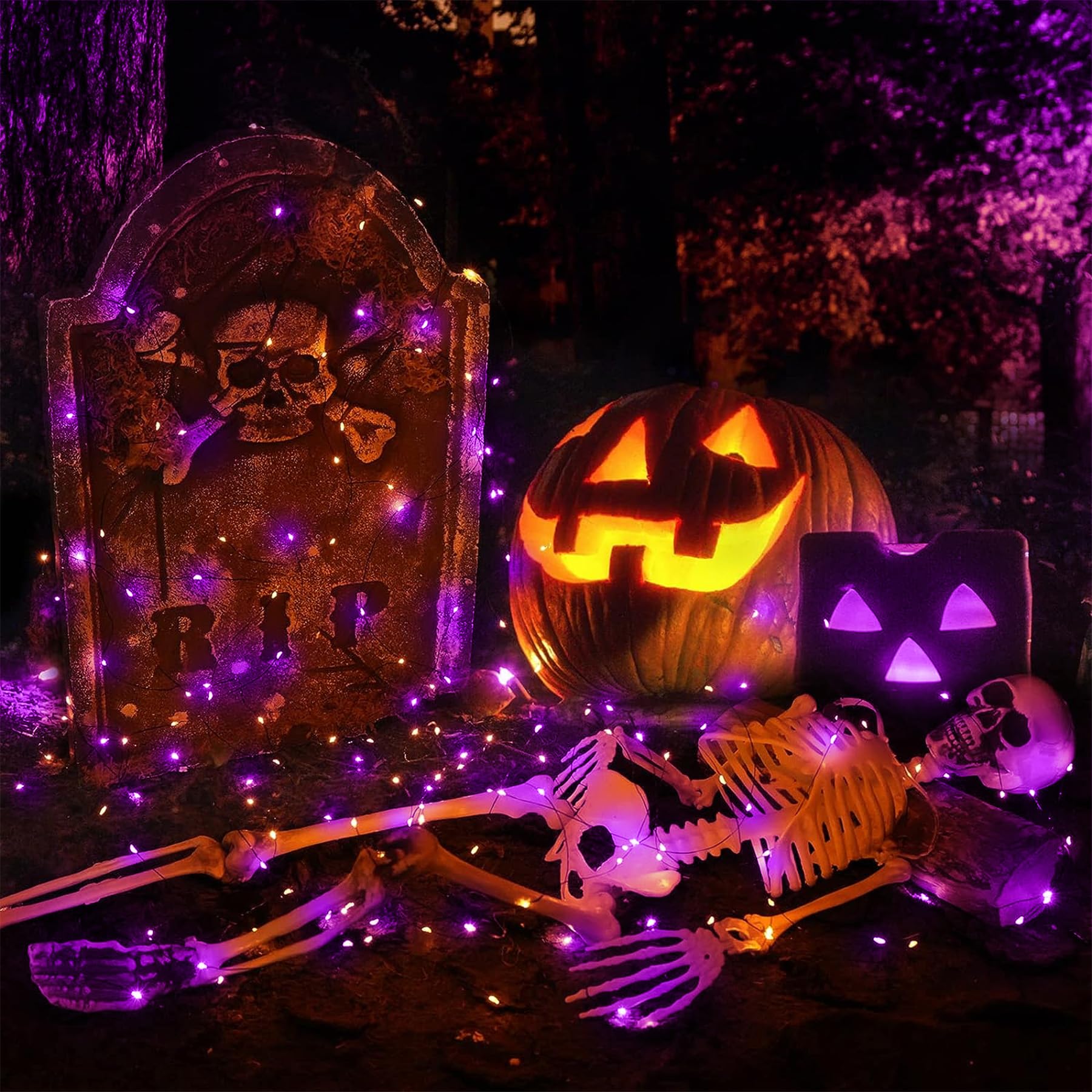 LIGHTOP Ghirlanda di luci solari per Halloween, per esterni, impermeabile, filo di rame, arancione, viola, confezione da 2 pezzi, 9,1 m, 100 LED, decorazione per feste di Natale, Pasqua, matrimoni,